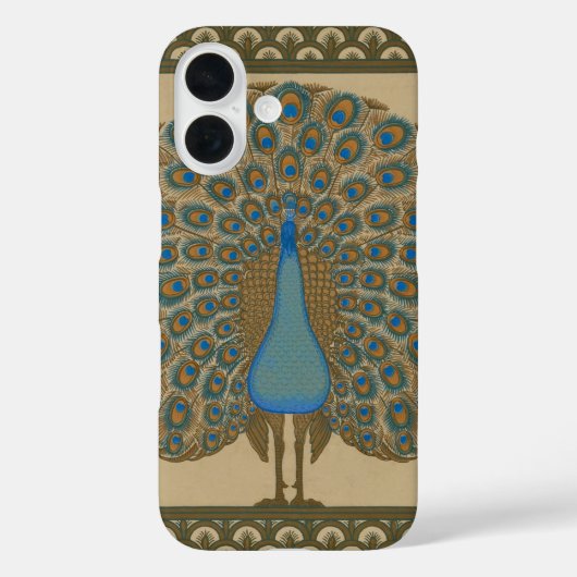 ウォルター・クレインのヴィンテージ ゴールド ブルー クジャク アート Case-Mate iPhoneケース (裏面)