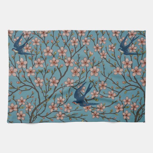 ウォルター・クレイン 「桜とツバメ」 キッチンタオル (横)