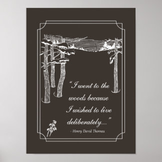 ウォルデン引用文、"意図的に生きる" （暗） ポスター