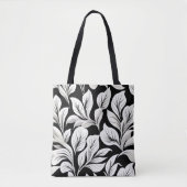ウォルドフコンテンポラリーリーフパターン白黒グレー トートバッグ (正面)