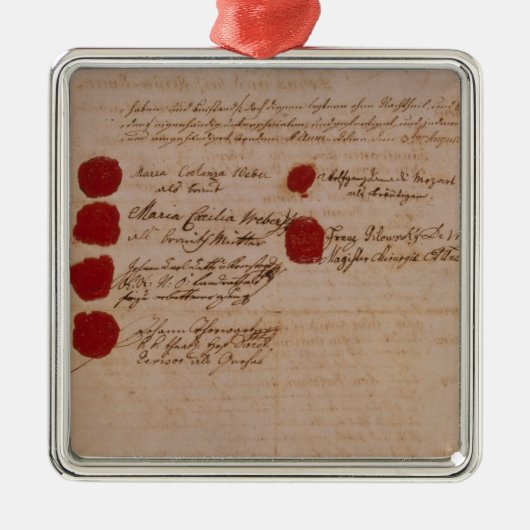 ウォルフガング、モーツァルトおよびWeberの結婚証明書 メタルオーナメント (正面)