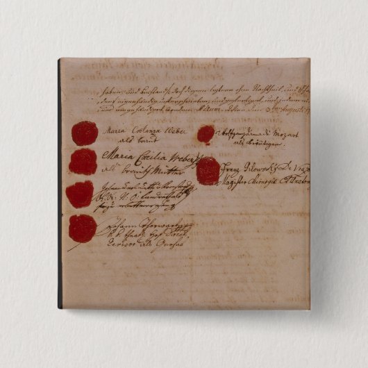 ウォルフガング、モーツァルトおよびWeberの結婚証明書 缶バッジ (正面)