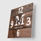 ウォル素朴ナットウッドファミリーネームモノグラムファームハウス スクエア壁時計 (傾斜)