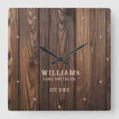 ウォル素朴ナットウッドブラウンパーソナライズされた スクエア壁時計 (正面)