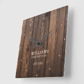 ウォル素朴ナットウッドブラウンパーソナライズされた スクエア壁時計 (傾斜)