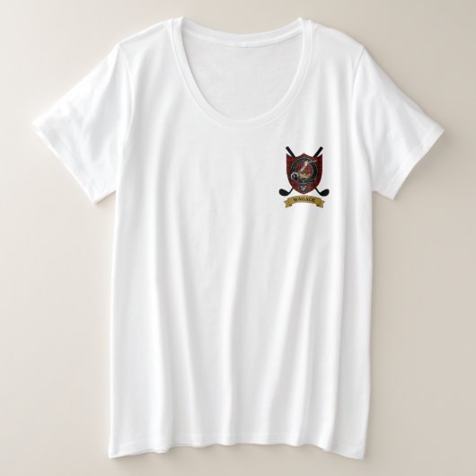 ウォレスクランバッジ&タータンチェックゴルフTシャツ プラスサイズTシャツ (デザイン正面)