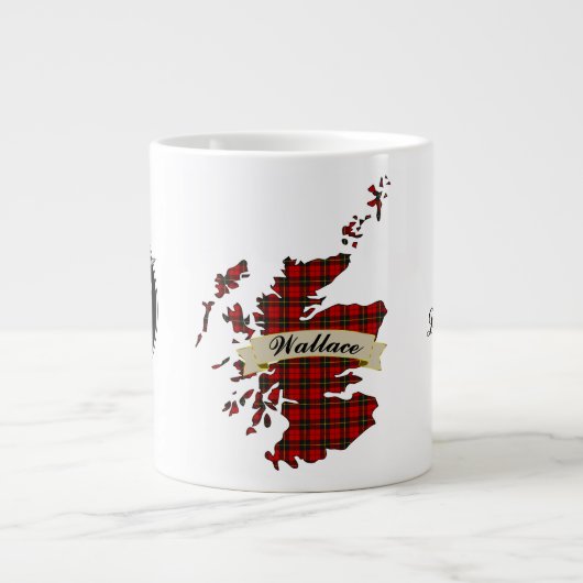 ウォレスクランバッジ&タータンチェックマップ ジャンボコーヒーマグカップ (正面)