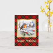 ウォレスクレスト&タータンチェック(ロビン付きパーソナライズされたクリスマス) カード (黄色い花)