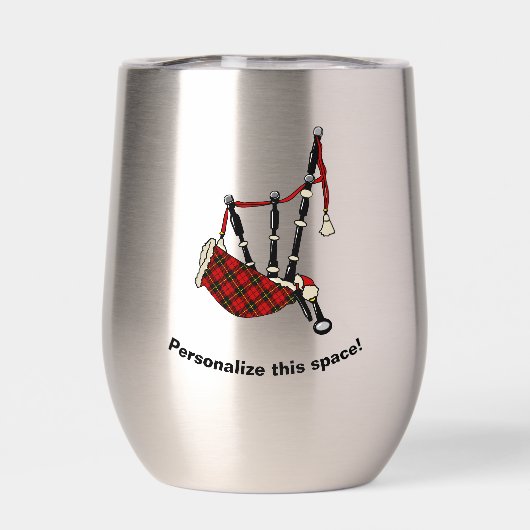 ウォレスパーソナライズされたクランバッジ&タータンチェックバグパイプ (背面)