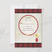 ウォレスレッドスコットランドタータンチェックウェディングRSVP 出欠カード (正面)