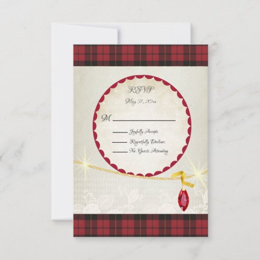 ウォレスレッドスコットランドタータンチェックウェディングRSVP 出欠カード (正面)