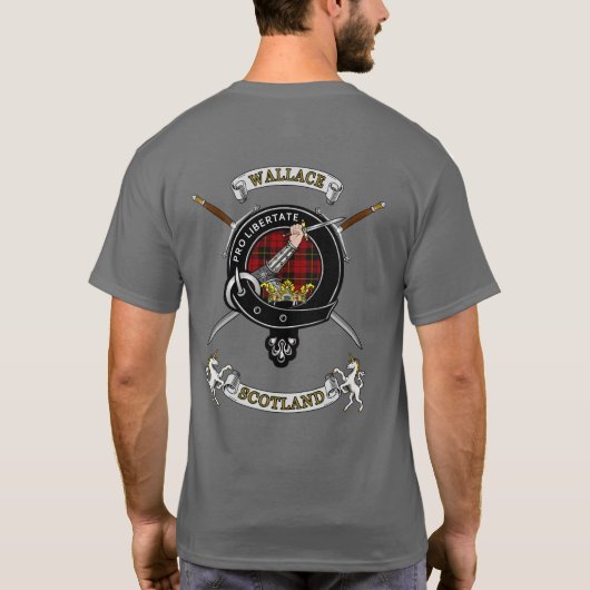 ウォレス氏族 バッジ タータン柄 & 剣(後ろ) Tシャツ (裏面)