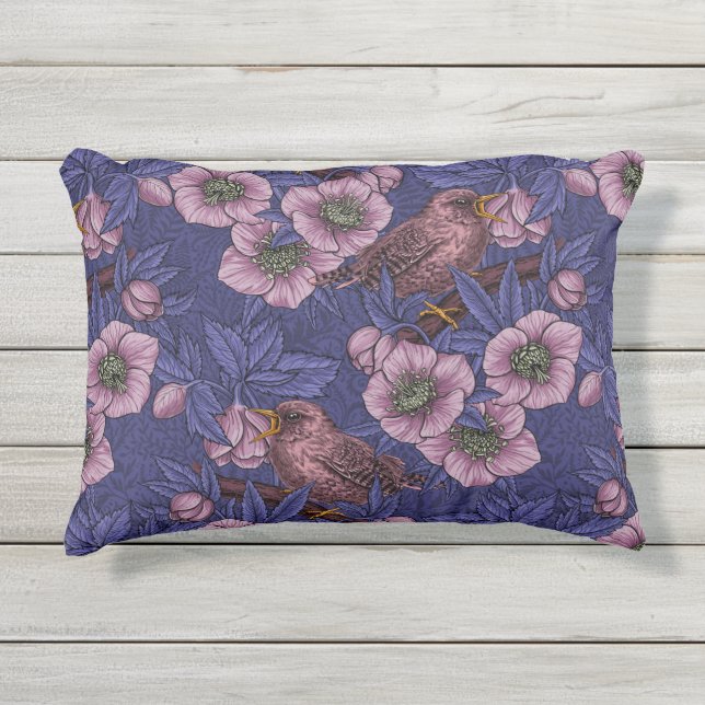 ウォレンとヘレボア、バイオレットとピンク アウトドアクッション (正面)