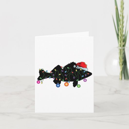 ウォレー魚釣りおもしろいクリスマスライトフィッシュサンタ カード (正面)