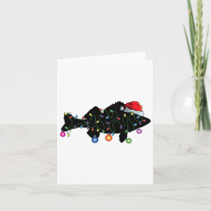 ウォレー魚釣りおもしろいクリスマスライトフィッシュサンタ カード