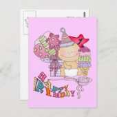 ウォンキーハッピーバースデーガール1歳 ポストカード (正面/裏面)