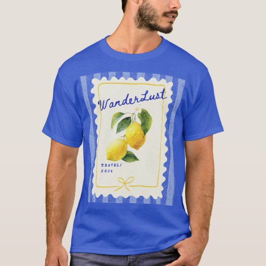 ウォンダーラスト レモンTシャツ: ビンテージ風の旅の姿 Tシャツ (正面)