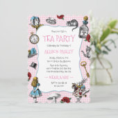 ウォンデランドパーティーピンク千鳥格子のク 招待状 (スタンド正面)