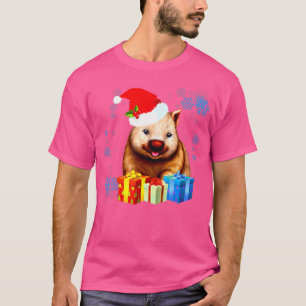 ウォンバットクリスマスサンタハットオーストラリア動物ウォンバ Tシャツ