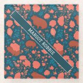 ウォンバットフローラカラフルパタパーソナライズされたーン ガラスコースター (正面)