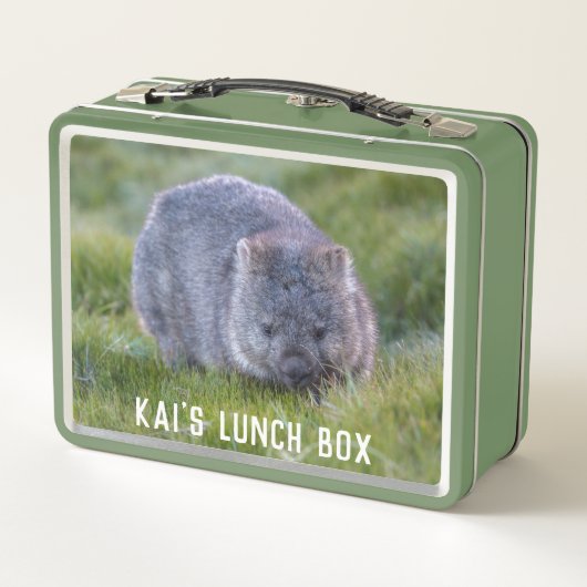 ウォンバット野生動物オーストラリア、かわいい緑 メタルランチボックス (裏面)