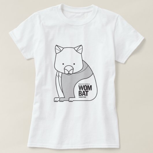 ウォンバット，オーストラリアの野生生物 Tシャツ (デザイン正面)