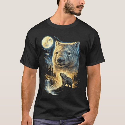 ウォンバット 月に吠える メーム おもしろ 9039S Tシャツ (正面)