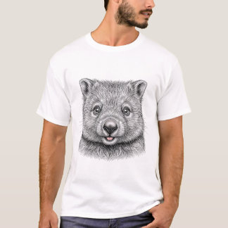 ウォンバットTシャツ 黒白インクイラスト Tシャツ