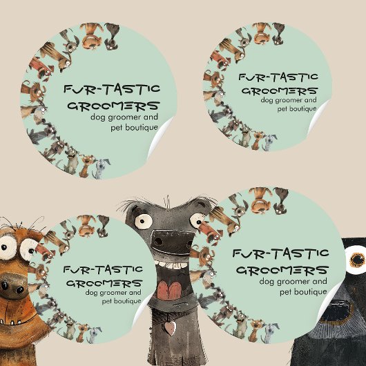 ウォーおもしろいターカラードッグトリマーズブティックブルー ラウンドシール