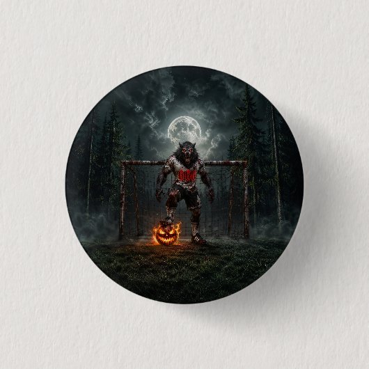 ウォーウルフサッカー選手ハロウィーン ホラーアート 缶バッジ (正面)