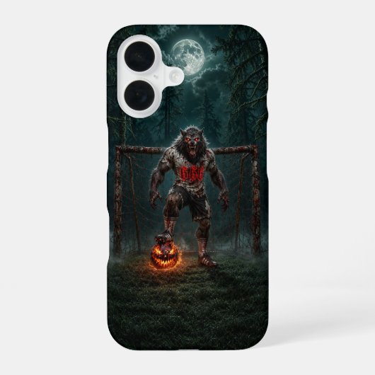ウォーウルフサッカー選手ハロウィーン ホラーアート iPhone 16ケース (裏面)