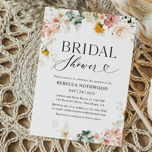 ウォーエレガントタカラーフローラパステルブライダルシャワー 招待状