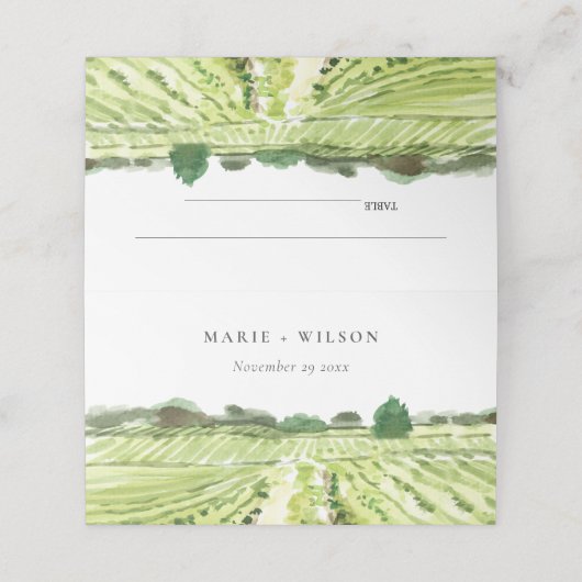 ウォーエレガントターカラーグリーンワイナリーヴィンヤード結婚ズ プレイスカード (外部開封)