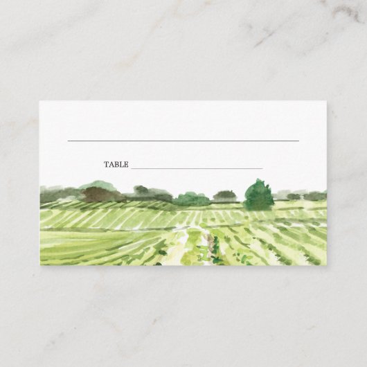 ウォーエレガントターカラーグリーンワイナリーヴィンヤード結婚ズ プレイスカード (裏面)