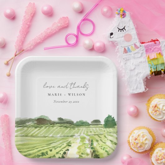 ウォーエレガントターカラーグリーンワイナリーヴィンヤード結婚ズ ペーパープレート (パーティー)