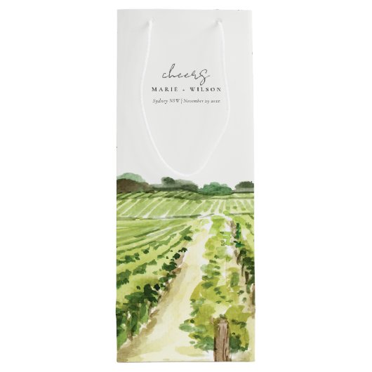 ウォーエレガントターカラーグリーンワイナリーヴィンヤード結婚ズ ワインギフトバッグ (裏面)