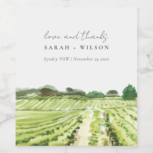 ウォーエレガントターカラーグリーンワイナリーヴィンヤード結婚ズ ワインラベル (シングルラベル)