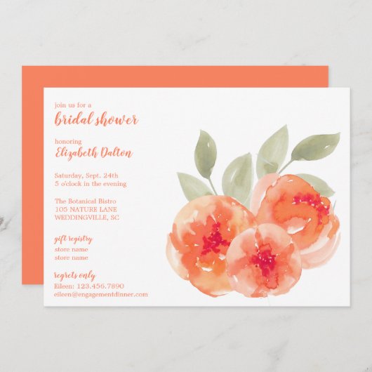 ウォーエレガントターカラーピーチピオニーブライダルシャワー 招待状 (正面/裏面)