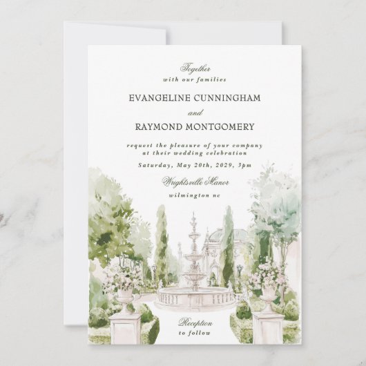 ウォーエレガントターカラーマナー庭園の結婚式 招待状 (正面)