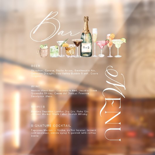 ウォーエレガントトカラーカクテルの結婚バーメニューの固定 ウィンドウサイン (シート2)