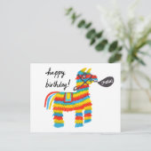 ウォーカラフルタカラードンキーピニャータハッピーバースデー ポストカード (スタンド正面)