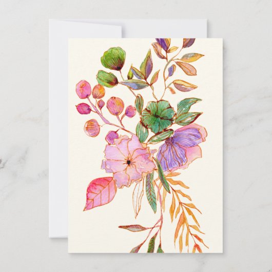 ウォーカラフルトカラーフローラガーデンブライダルシャワー 招待状 (裏面)