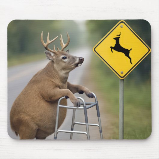 ウォーカーに寄り添った老鹿 マウスパッド (正面)