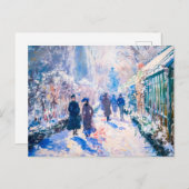 ウォーカーのある印象派の冬の庭 シーズンポストカード (正面/裏面)