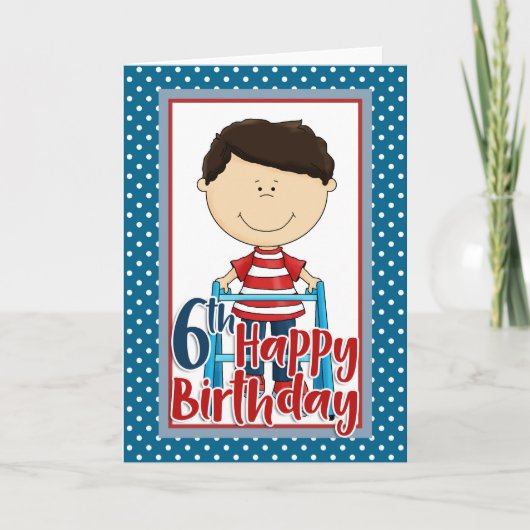 ウォーカー付き有能な男の子 – ハッピー6誕生日 カード (正面)