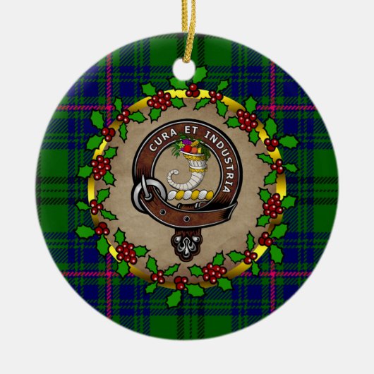 ウォーカー・クラン・バッジ&タータンチェックパーソナライズされた・クリスマス セラミックオーナメント (正面)