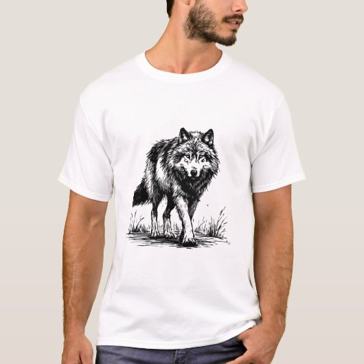 ウォーキング・ウルフ・インクイラスト Tシャツ (正面)