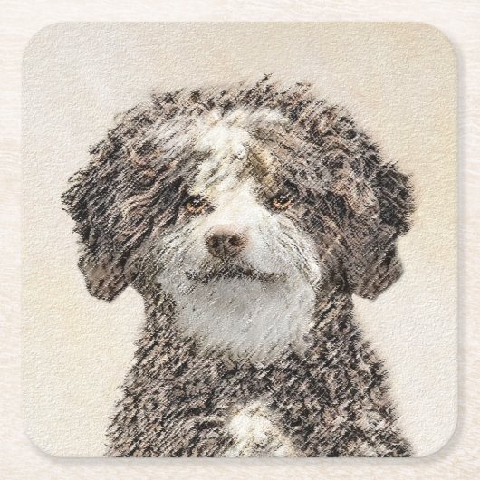 ウォースペインのドッグ絵画 – かわいいオリジナルドッグアート スクエアペーパーコースター (正面)