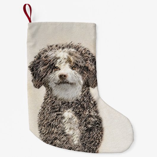 ウォースペインのドッグ絵画 – かわいいオリジナルドッグアート スモールクリスマスストッキング (正面)