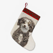 ウォースペインのドッグ絵画 – かわいいオリジナルドッグアート スモールクリスマスストッキング (正面 (吊り時))
